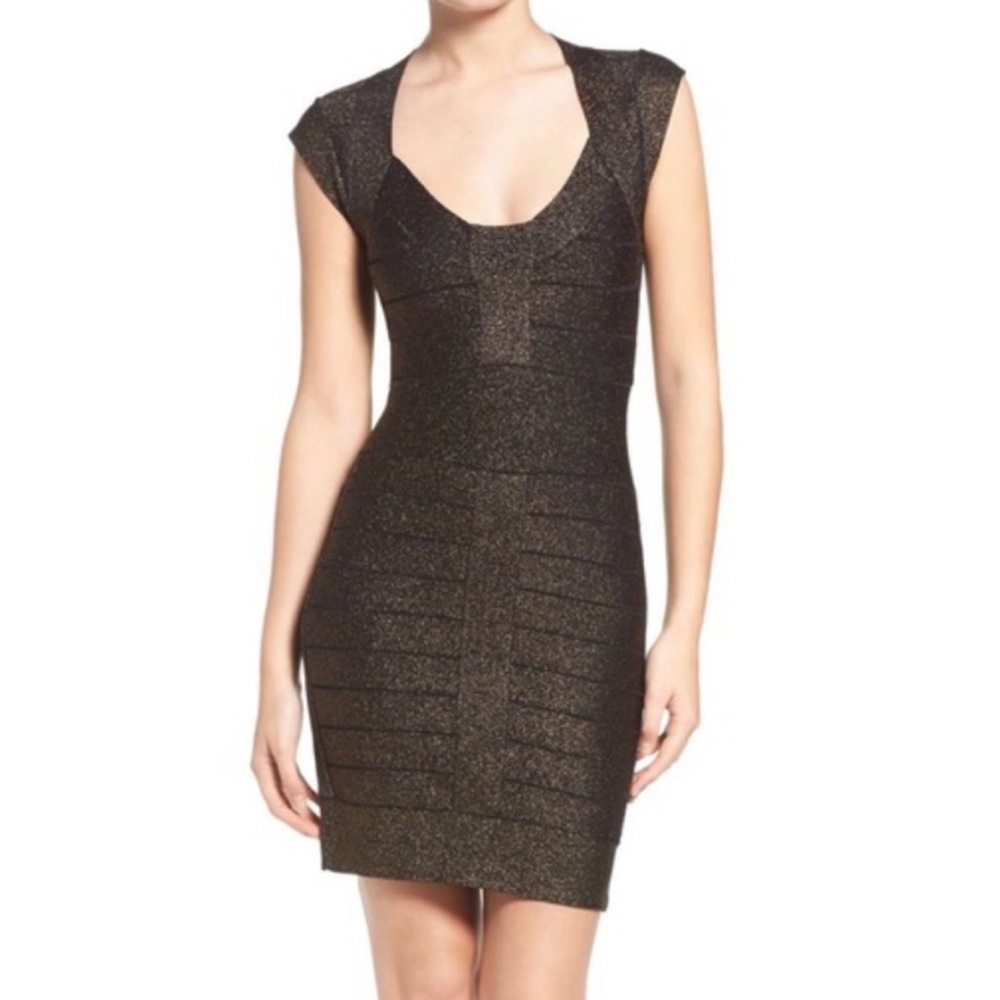 French Connection Black/Gold Shimmer Bandage Dress